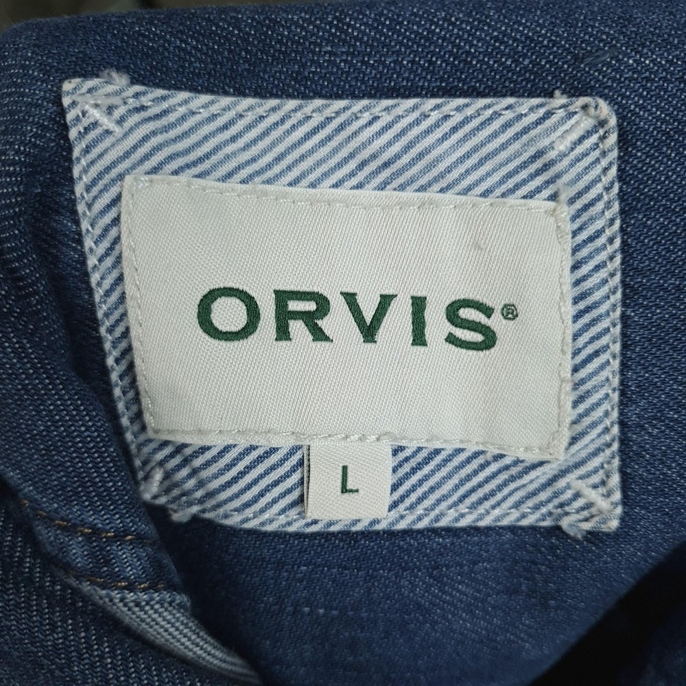 Orvis Field Shirt Jacket Womens Large Blue Denim Chore Military Utility Workwear - Picture 14 of 16